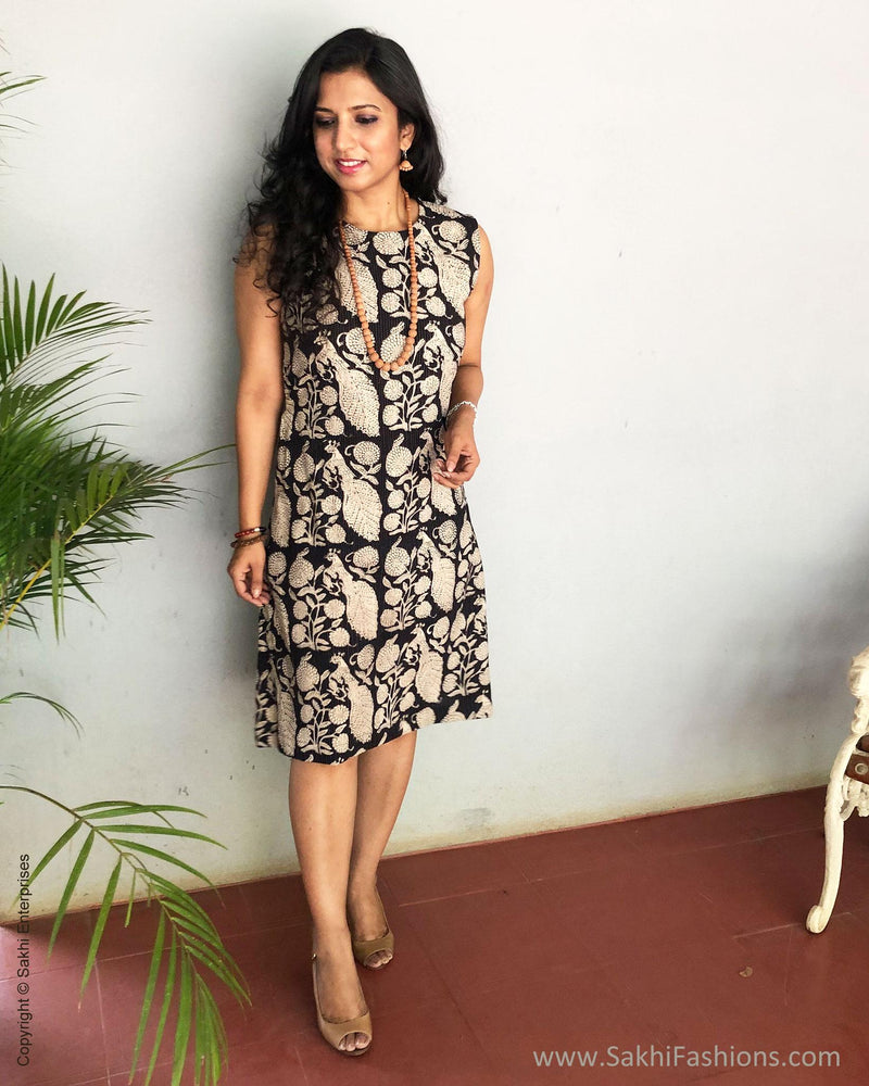 EE-S12568 - Black & beige pure Cotton dress