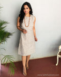 EE-S12575 - Cream & Grey  Pure Cotton Dress