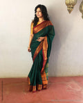 EE-S12677 - Green & Maroon Pure Cotton Saree