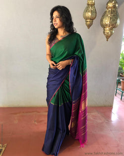 EE-S12712 - Green & blue pure Kanchivaram silk saree