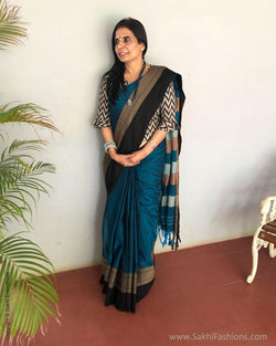 EE-S12804 - Blue pure Cotton saree