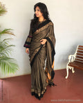 EE-S12812 - Grey & black pure Cotton saree