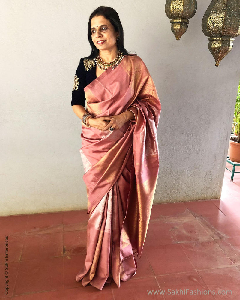 EE-S12923 - Peach &  Pure Kanchivaram Silk Saree