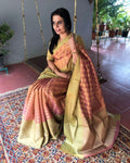 EE-S13032 - Pink & Gold Faux Tissue Saree