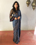 EE-S13752 Blue Ajrakh Mashru Sari