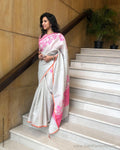 EE-S13836 Pink Silver Cutwork saree