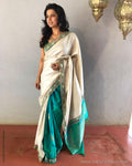 EE-S13882 - CutWork Kanchi Cream & Green Silk Saree