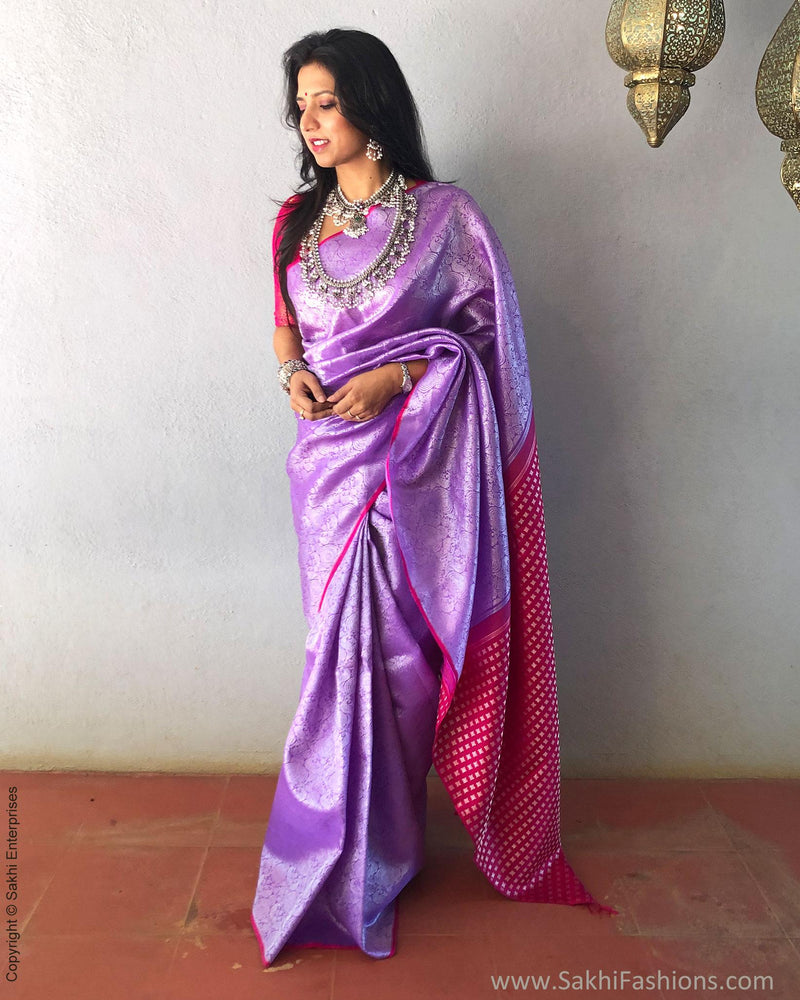 EE-S13909 - Lavender & pink pure Kanchivaram silk saree