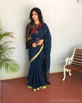 EE-S14138 - Blue Cotton saree