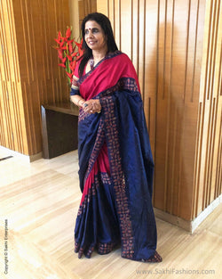 EE-S14832 - Blue & maroon pure Kanchivaram silk saree
