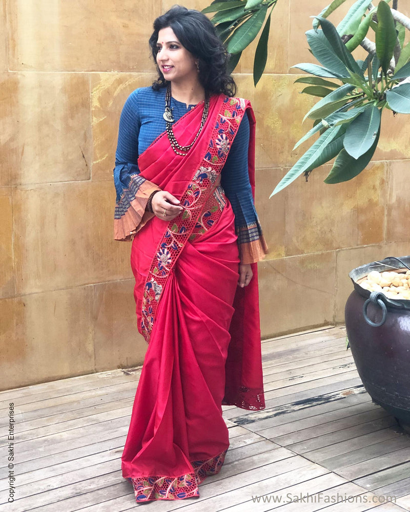 EE-S14890 - Maroon &  Pure Kanchivaram Silk Saree