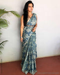 EE-S16345 - Blue pure Tussar saree