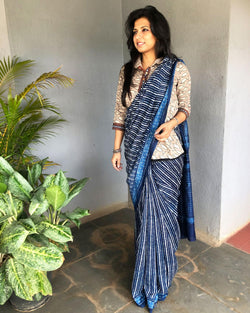 EE-S16346 - Indigo Blue &  Pure Chanderi Saree