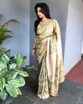 EE-S16352 - Beige pure Tussar saree