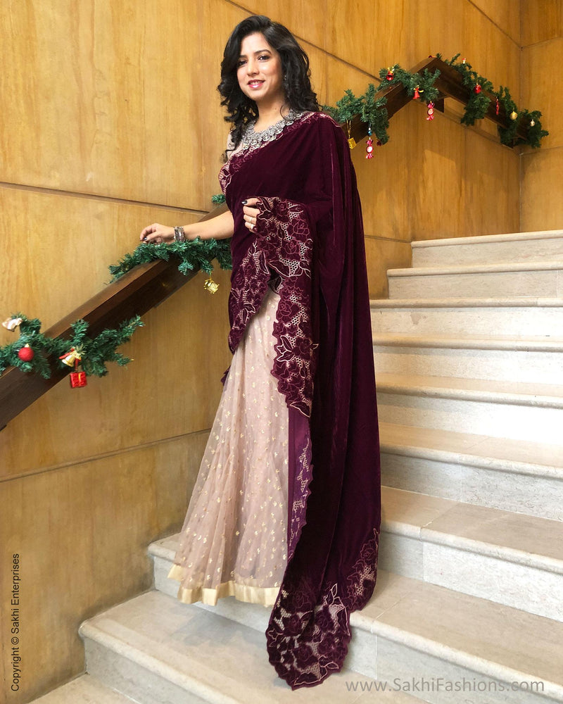 EE-S16708 Plum Velvet ReadySaree
