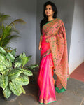 EE-S17071 - Peach pure Organza silk saree