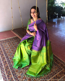 EE-S17130 - Lavender & Green pure Kanchivaram silk saree