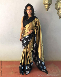 EE-S18074 - Liquid Gold Black Banarsi Silk Saree