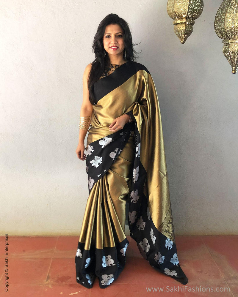 EE-S18074 - Liquid Gold Black Banarsi Silk Saree