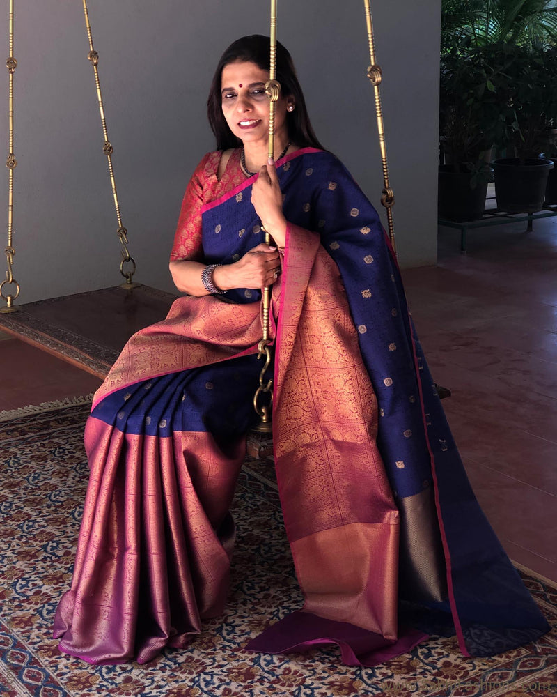 EE-S18077 BluePink Banarsi Saree