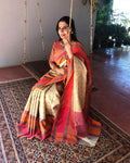 EE-S18079 - Cream Multi Banarsi Silk Saree