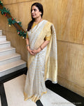 EE-S18888 - Silver pure Tissue silk saree