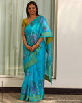 EEP-22735 - Blue & Green Pure Organza Silk Saree