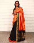 EEP-22794 - Orange & Black Pure Kanchi Silk Saree