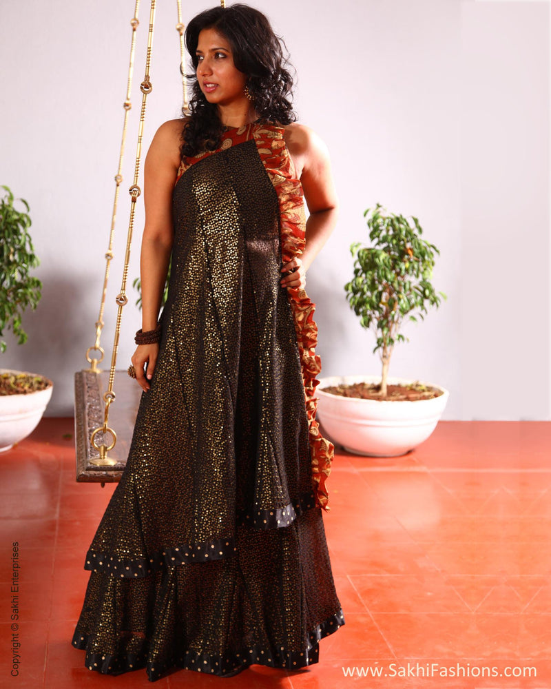EEP-22797 - Black & Rust Faux Georgette Saree