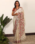 EEP-22989 - Cream & Pink Pure Tussar Silk Saree