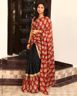 EEP-23084 - Red & Black Pure Silk & Cotton Saree
