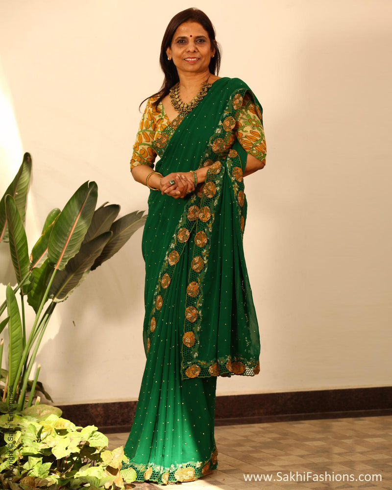 EEP-23150 - Green & Yellow Faux Georgette Saree