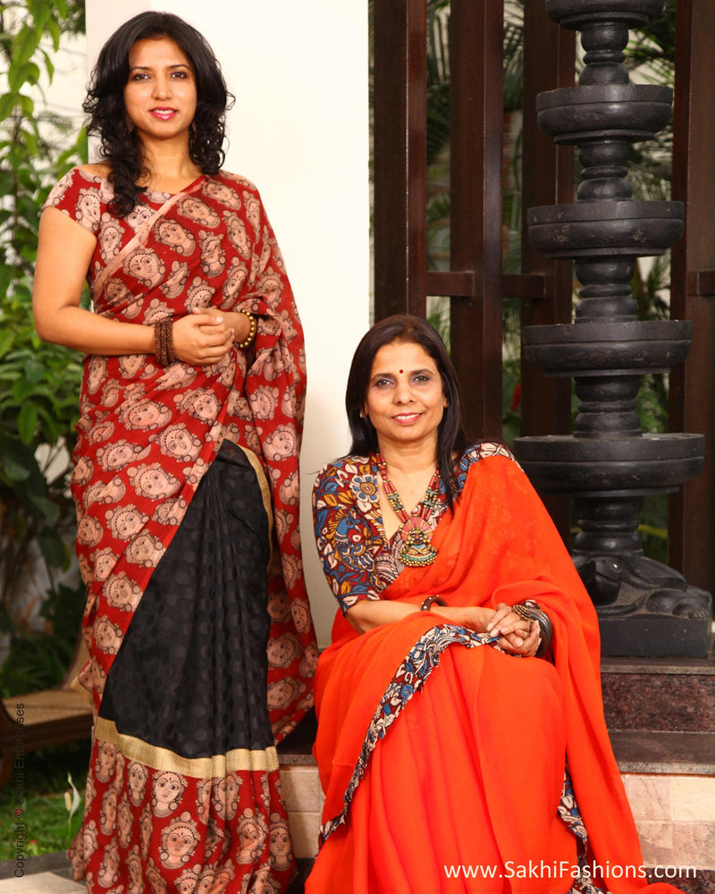 EEP-L1G - Orange & Multi Pure Silk Saree