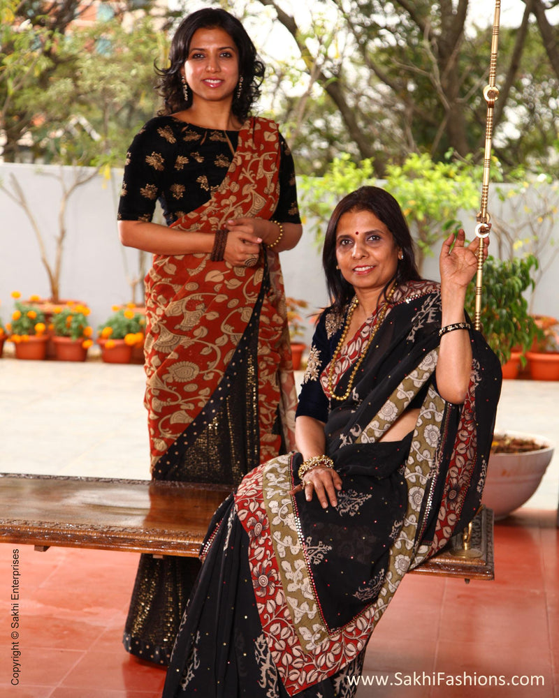 EEP-L9G - Black & Multi Pure Chiffon Silk Saree