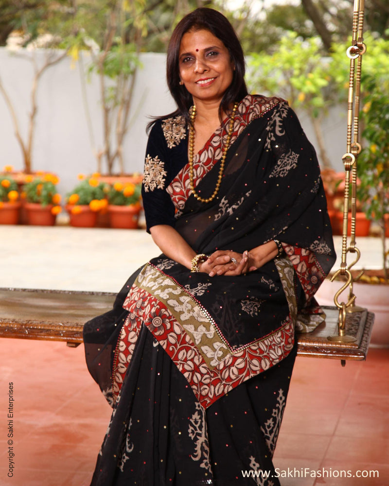 EEP-X4493 - Black & Multi Pure Chiffon Silk Saree