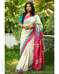 EEQ-1388 - Cream & Pink Pure Cotton Saree