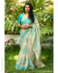 EEQ-3420 - Beige & Blue Pure Kota Cotton Saree
