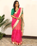 EEQ-3444 - Pink & Green Pure Kota Cotton Saree