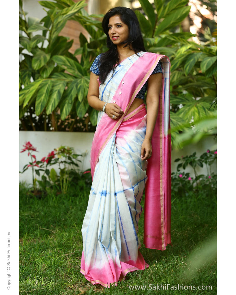 EEQ-3571 - Blue & Pink Pure Chanderi Silk Saree