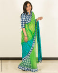 EEQ-4295 - Green & Blue Faux Georgette Saree
