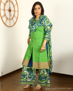 EEQ-6451 - Green & Blue Pure Cotton Chudidhar Set
