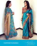 EER-1335 - Mustard & Blue Pure Organza Silk Saree