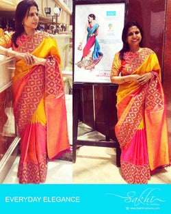 ESR-0287 Pink & Yellow Kanchivaram Silk Saree
