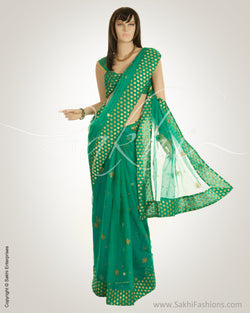 BGM-20008 Green & Gold Net Saree