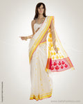 White & Yellow Pure Silk Saree