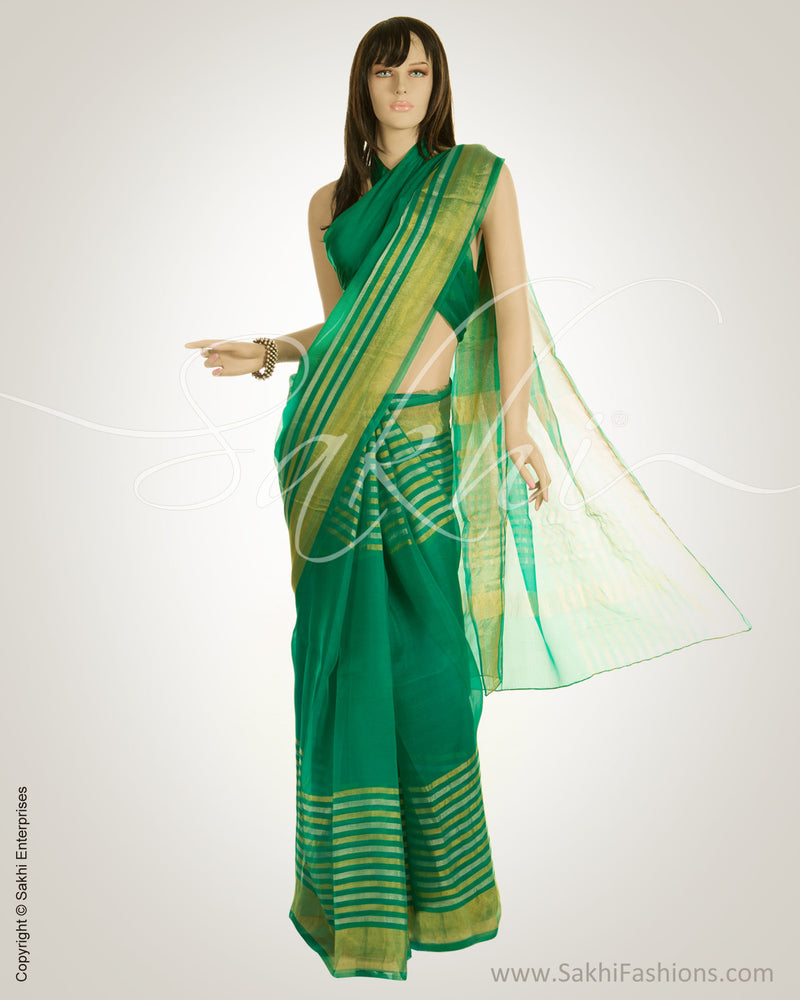Green & Gold Pure Organza Silk Saree