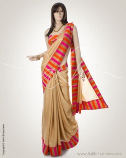 GC-0002 Golden Crepe saree with Stripe Border