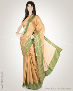 GC-0003 Beige & Green Faux crepe and Banaras brocade Saree