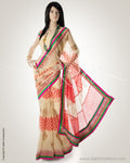 GC-0006 Cream & Orange Faux Chiffon  Saree