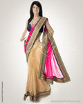 GC-0008 - Beige & Pink Faux Chiffon Silk Saree